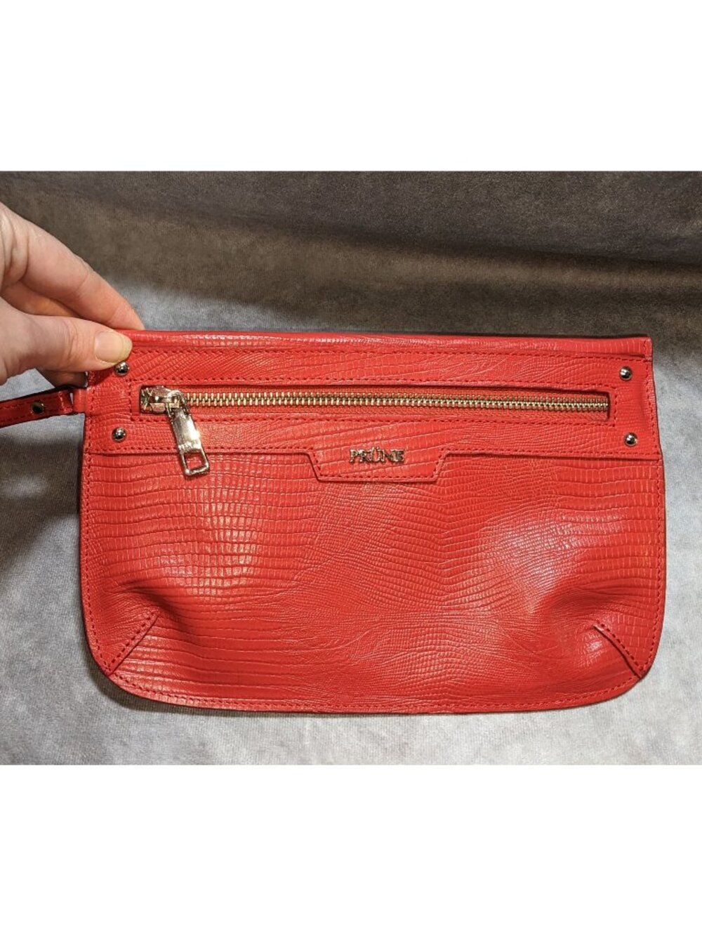 Prune Red Bovine Leather Wristlet Pouch
